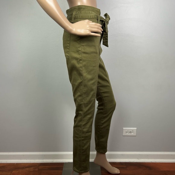 NEW ALICE + OLIVIA OLIVE GREEN PAPER-BAG JEANS - Picture 5 of 7